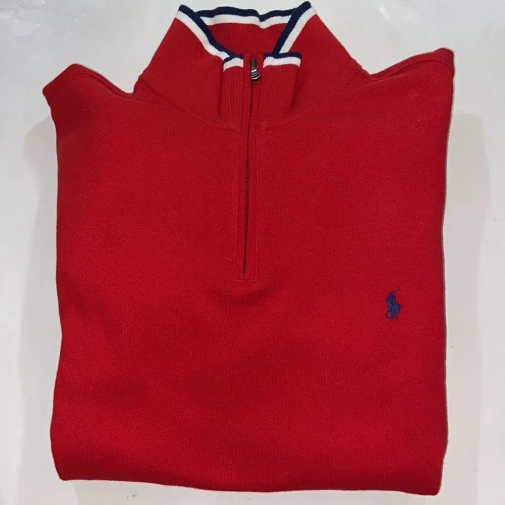 Polo By Ralph Lauren 💯 Cotton Men’s Sweater Pullover Red 1/4 Zip